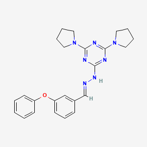 molecular formula C24H27N7O B11667466 2-[(2E)-2-(3-phenoxybenzylidene)hydrazinyl]-4,6-di(pyrrolidin-1-yl)-1,3,5-triazine 