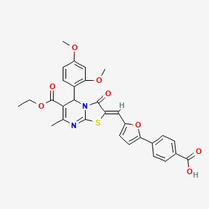 molecular formula C30H26N2O8S B11667504 4-(5-{(Z)-[5-(2,4-dimethoxyphenyl)-6-(ethoxycarbonyl)-7-methyl-3-oxo-5H-[1,3]thiazolo[3,2-a]pyrimidin-2(3H)-ylidene]methyl}furan-2-yl)benzoic acid 