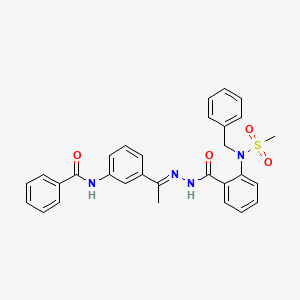 molecular formula C30H28N4O4S B11667532 N-(3-{(1E)-1-[2-({2-[benzyl(methylsulfonyl)amino]phenyl}carbonyl)hydrazinylidene]ethyl}phenyl)benzamide 