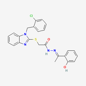 molecular formula C24H21ClN4O2S B11667536 2-{[1-(2-chlorobenzyl)-1H-benzimidazol-2-yl]sulfanyl}-N'-[(1E)-1-(2-hydroxyphenyl)ethylidene]acetohydrazide 