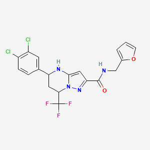 molecular formula C19H15Cl2F3N4O2 B11667575 5-(3,4-Dichloro-phenyl)-7-trifluoromethyl-4,5,6,7-tetrahydro-pyrazolo[1,5-a]pyrimidine-2-carboxylic acid (furan-2-ylmethyl)-amide 