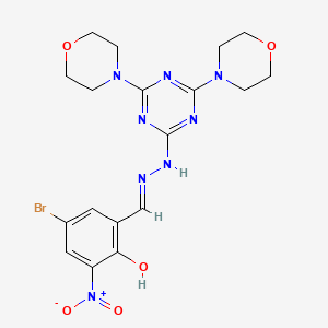 molecular formula C18H21BrN8O5 B11667588 4-bromo-2-[(E)-{2-[4,6-di(morpholin-4-yl)-1,3,5-triazin-2-yl]hydrazinylidene}methyl]-6-nitrophenol 