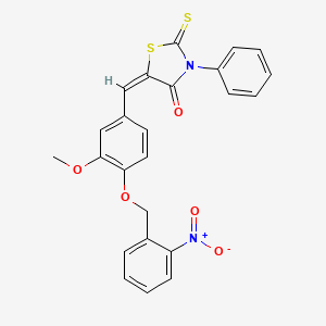 molecular formula C24H18N2O5S2 B11667593 (5E)-5-({3-Methoxy-4-[(2-nitrophenyl)methoxy]phenyl}methylidene)-3-phenyl-2-sulfanylidene-1,3-thiazolidin-4-one 