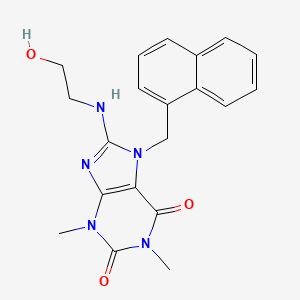 molecular formula C20H21N5O3 B11667617 8-((2-Hydroxyethyl)amino)-1,3-dimethyl-7-(naphthalen-1-ylmethyl)-1H-purine-2,6(3H,7H)-dione CAS No. 359910-28-4