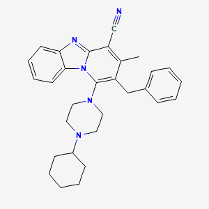 molecular formula C30H33N5 B11667625 2-Benzyl-1-(4-cyclohexylpiperazin-1-yl)-3-methylpyrido[1,2-a]benzimidazole-4-carbonitrile 