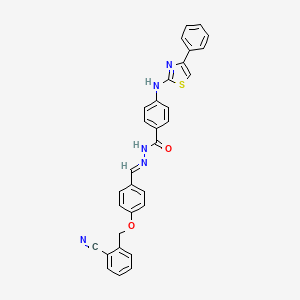 molecular formula C31H23N5O2S B11667640 N'-[(E)-{4-[(2-cyanobenzyl)oxy]phenyl}methylidene]-4-[(4-phenyl-1,3-thiazol-2-yl)amino]benzohydrazide 