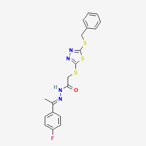 molecular formula C19H17FN4OS3 B11667661 2-{[5-(benzylsulfanyl)-1,3,4-thiadiazol-2-yl]sulfanyl}-N'-[(1E)-1-(4-fluorophenyl)ethylidene]acetohydrazide 