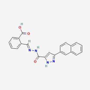 molecular formula C22H16N4O3 B11667664 2-[(E)-({[3-(2-naphthyl)-1H-pyrazol-5-yl]carbonyl}hydrazono)methyl]benzoic acid 