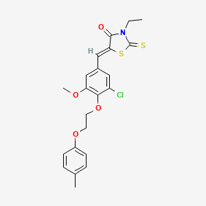 molecular formula C22H22ClNO4S2 B11667674 (5Z)-5-{3-chloro-5-methoxy-4-[2-(4-methylphenoxy)ethoxy]benzylidene}-3-ethyl-2-thioxo-1,3-thiazolidin-4-one 