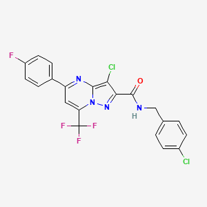 molecular formula C21H12Cl2F4N4O B11667752 3-chloro-N-(4-chlorobenzyl)-5-(4-fluorophenyl)-7-(trifluoromethyl)pyrazolo[1,5-a]pyrimidine-2-carboxamide 