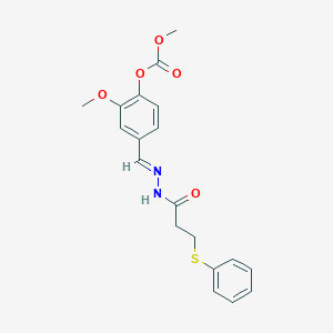 2-methoxy-4-[(E)-{2-[3-(phenylsulfanyl)propanoyl]hydrazinylidene}methyl]phenyl methyl carbonate