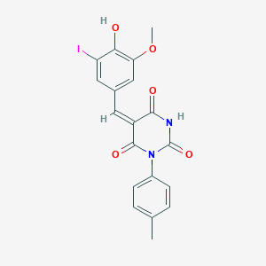 (5E)-5-[(4-hydroxy-3-iodo-5-methoxyphenyl)methylidene]-1-(4-methylphenyl)-1,3-diazinane-2,4,6-trione