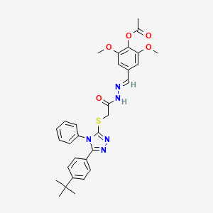 molecular formula C31H33N5O5S B11667858 4-{(E)-[({[5-(4-Tert-butylphenyl)-4-phenyl-4H-1,2,4-triazol-3-YL]sulfanyl}acetyl)hydrazono]methyl}-2,6-dimethoxyphenyl acetate 