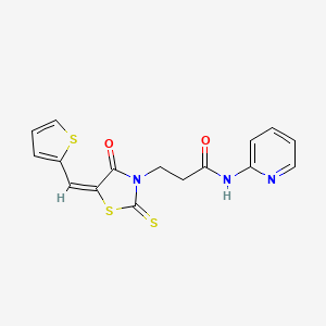 3-[(5E)-4-oxo-2-sulfanylidene-5-(thiophen-2-ylmethylidene)-1,3-thiazolidin-3-yl]-N-pyridin-2-ylpropanamide