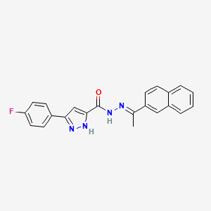 molecular formula C22H17FN4O B11667898 3-(4-fluorophenyl)-N'-[(1E)-1-(naphthalen-2-yl)ethylidene]-1H-pyrazole-5-carbohydrazide 