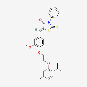 molecular formula C29H29NO4S2 B11667907 (5Z)-5-(3-methoxy-4-{2-[5-methyl-2-(propan-2-yl)phenoxy]ethoxy}benzylidene)-3-phenyl-2-thioxo-1,3-thiazolidin-4-one 