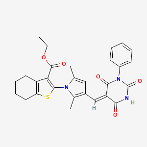 ethyl 2-{3-[(Z)-(2-hydroxy-4,6-dioxo-1-phenyl-1,6-dihydropyrimidin-5(4H)-ylidene)methyl]-2,5-dimethyl-1H-pyrrol-1-yl}-4,5,6,7-tetrahydro-1-benzothiophene-3-carboxylate