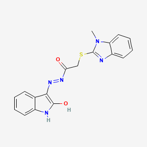 molecular formula C18H15N5O2S B11668035 2-[(1-methyl-1H-benzimidazol-2-yl)sulfanyl]-N'-[(3Z)-2-oxo-1,2-dihydro-3H-indol-3-ylidene]acetohydrazide 