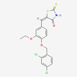 molecular formula C19H15Cl2NO3S2 B11668082 (5E)-5-({4-[(2,4-Dichlorophenyl)methoxy]-3-ethoxyphenyl}methylidene)-2-sulfanylidene-1,3-thiazolidin-4-one 