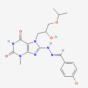 molecular formula C19H23BrN6O4 B11668094 8-[(2E)-2-(4-bromobenzylidene)hydrazinyl]-6-hydroxy-7-[2-hydroxy-3-(propan-2-yloxy)propyl]-3-methyl-3,7-dihydro-2H-purin-2-one 