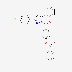 molecular formula C30H23ClN2O3 B11668103 4-[2-(4-Chlorophenyl)-1,10b-dihydropyrazolo[1,5-c][1,3]benzoxazin-5-yl]phenyl 4-methylbenzoate 