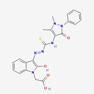 molecular formula C22H20N6O4S B11668173 2-[3-({[(1,5-dimethyl-3-oxo-2-phenyl-2,3-dihydro-1H-pyrazol-4-yl)carbamothioyl]amino}imino)-2-oxo-2,3-dihydro-1H-indol-1-yl]acetic acid 