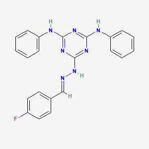 molecular formula C22H18FN7 B11668220 6-[(2E)-2-(4-fluorobenzylidene)hydrazinyl]-N,N'-diphenyl-1,3,5-triazine-2,4-diamine 