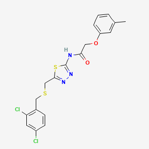 molecular formula C19H17Cl2N3O2S2 B11668227 N-(5-{[(2,4-dichlorobenzyl)sulfanyl]methyl}-1,3,4-thiadiazol-2-yl)-2-(3-methylphenoxy)acetamide 