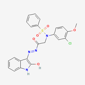 molecular formula C23H19ClN4O5S B11668244 N-(3-Chloro-4-methoxyphenyl)-N-({N'-[(3Z)-2-oxo-2,3-dihydro-1H-indol-3-ylidene]hydrazinecarbonyl}methyl)benzenesulfonamide 