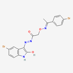 N'-[(3Z)-5-bromo-2-oxo-1,2-dihydro-3H-indol-3-ylidene]-2-({[(1E)-1-(4-bromophenyl)ethylidene]amino}oxy)acetohydrazide