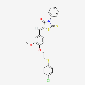 molecular formula C25H20ClNO3S3 B11668309 (5Z)-5-(4-{2-[(4-chlorophenyl)sulfanyl]ethoxy}-3-methoxybenzylidene)-3-phenyl-2-thioxo-1,3-thiazolidin-4-one 