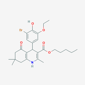 molecular formula C26H34BrNO5 B11668315 Pentyl 4-(3-bromo-5-ethoxy-4-hydroxyphenyl)-2,7,7-trimethyl-5-oxo-1,4,5,6,7,8-hexahydroquinoline-3-carboxylate 