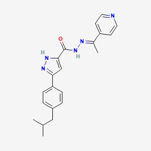 molecular formula C21H23N5O B11668374 3-[4-(2-methylpropyl)phenyl]-N'-[(1E)-1-(pyridin-4-yl)ethylidene]-1H-pyrazole-5-carbohydrazide 