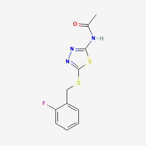 molecular formula C11H10FN3OS2 B11668426 N-{5-[(2-fluorobenzyl)sulfanyl]-1,3,4-thiadiazol-2-yl}acetamide 