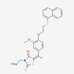 molecular formula C26H23NO3S3 B11668428 (5E)-5-({3-Methoxy-4-[2-(naphthalen-1-ylsulfanyl)ethoxy]phenyl}methylidene)-3-(prop-2-EN-1-YL)-2-sulfanylidene-1,3-thiazolidin-4-one 