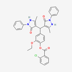 4-[bis(5-hydroxy-3-methyl-1-phenyl-1H-pyrazol-4-yl)methyl]-2-ethoxyphenyl 2-chlorobenzoate