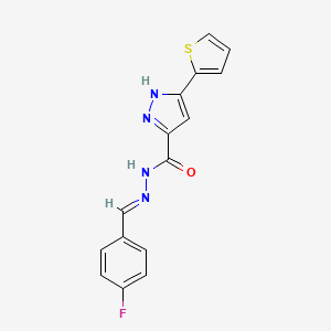 molecular formula C15H11FN4OS B11668439 N'-[(E)-(4-fluorophenyl)methylidene]-3-(2-thienyl)-1H-pyrazole-5-carbohydrazide 