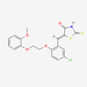 molecular formula C19H16ClNO4S2 B11668463 (5Z)-5-{5-chloro-2-[2-(2-methoxyphenoxy)ethoxy]benzylidene}-2-thioxo-1,3-thiazolidin-4-one 