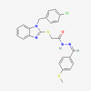 molecular formula C24H21ClN4OS2 B11668509 2-({1-[(4-Chlorophenyl)methyl]-1H-1,3-benzodiazol-2-YL}sulfanyl)-N'-[(Z)-[4-(methylsulfanyl)phenyl]methylidene]acetohydrazide 