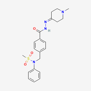 molecular formula C21H26N4O3S B11668540 N-(4-{[2-(1-methylpiperidin-4-ylidene)hydrazinyl]carbonyl}benzyl)-N-phenylmethanesulfonamide 