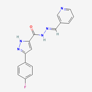 molecular formula C16H12FN5O B11668570 3-(4-Fluorophenyl)-N'-(3-pyridinylmethylene)-1H-pyrazole-5-carbohydrazide 