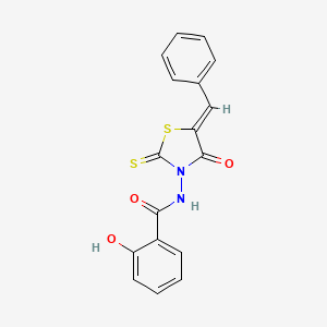 molecular formula C17H12N2O3S2 B11668603 N-(5-Benzylidene-4-oxo-2-thioxo-thiazolidin-3-yl)-2-hydroxy-benzamide 