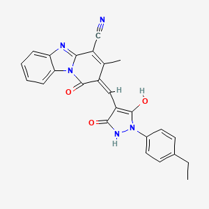 2-{[1-(4-Ethylphenyl)-3,5-dioxo-4-pyrazolidinylidene]methyl}-1-hydroxy-3-methylpyrido[1,2-a]benzimidazole-4-carbonitrile