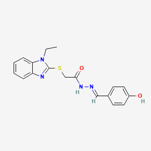 molecular formula C18H18N4O2S B11668639 2-[(1-ethyl-1H-benzimidazol-2-yl)sulfanyl]-N'-[(E)-(4-hydroxyphenyl)methylidene]acetohydrazide 