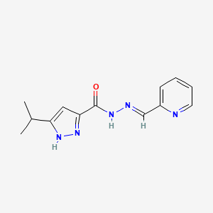 molecular formula C13H15N5O B11668657 5-(propan-2-yl)-N'-[(E)-pyridin-2-ylmethylidene]-1H-pyrazole-3-carbohydrazide 