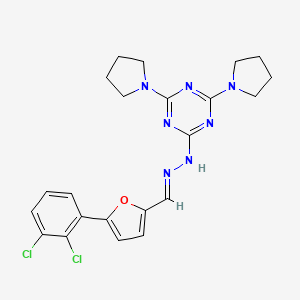 molecular formula C22H23Cl2N7O B11668679 2-[(2E)-2-{[5-(2,3-dichlorophenyl)furan-2-yl]methylidene}hydrazinyl]-4,6-di(pyrrolidin-1-yl)-1,3,5-triazine 