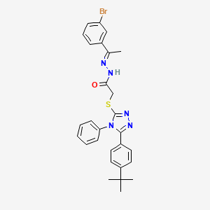 molecular formula C28H28BrN5OS B11668700 N'-[(1E)-1-(3-bromophenyl)ethylidene]-2-{[5-(4-tert-butylphenyl)-4-phenyl-4H-1,2,4-triazol-3-yl]sulfanyl}acetohydrazide 