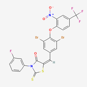 molecular formula C23H10Br2F4N2O4S2 B11668747 (5E)-5-{3,5-dibromo-4-[2-nitro-4-(trifluoromethyl)phenoxy]benzylidene}-3-(3-fluorophenyl)-2-thioxo-1,3-thiazolidin-4-one 