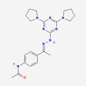 molecular formula C21H28N8O B11668764 N-{4-[(1E)-1-{2-[4,6-di(pyrrolidin-1-yl)-1,3,5-triazin-2-yl]hydrazinylidene}ethyl]phenyl}acetamide 