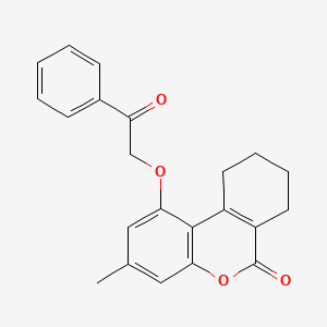 molecular formula C22H20O4 B11668768 3-methyl-1-(2-oxo-2-phenylethoxy)-7,8,9,10-tetrahydro-6H-benzo[c]chromen-6-one 